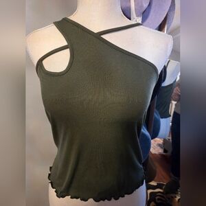 SHEIN Olive Ribbed Asymmetrical Tank Top